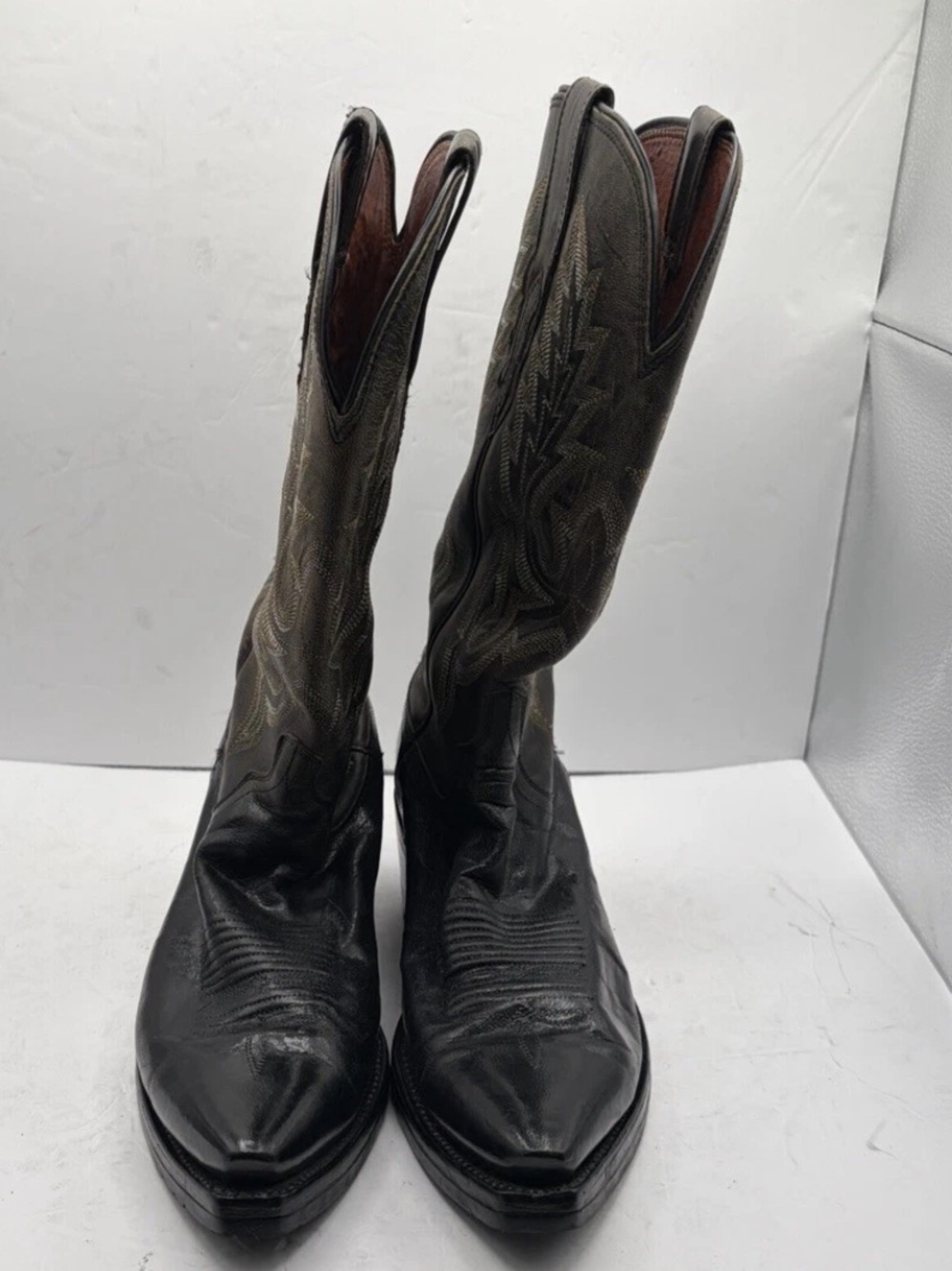 Lucchese Classics M1001 Black Goat Cowboy Boots Men's 8.5 D Vibram Soles